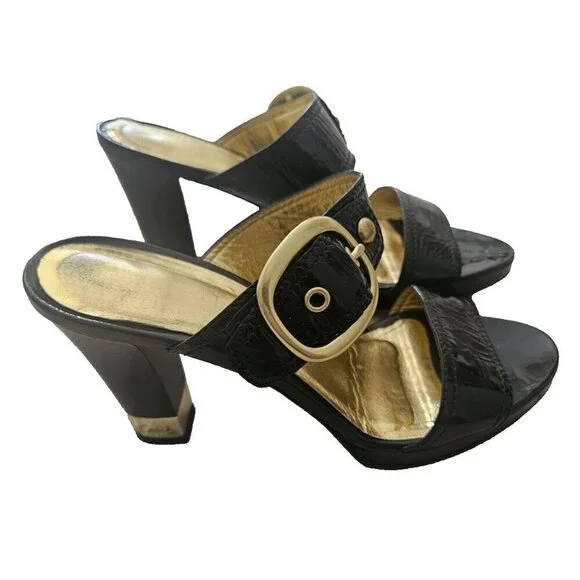 Coach Giada Black Patent Leather Slip On Sandals Size 7.5M - Picture 2 of 8